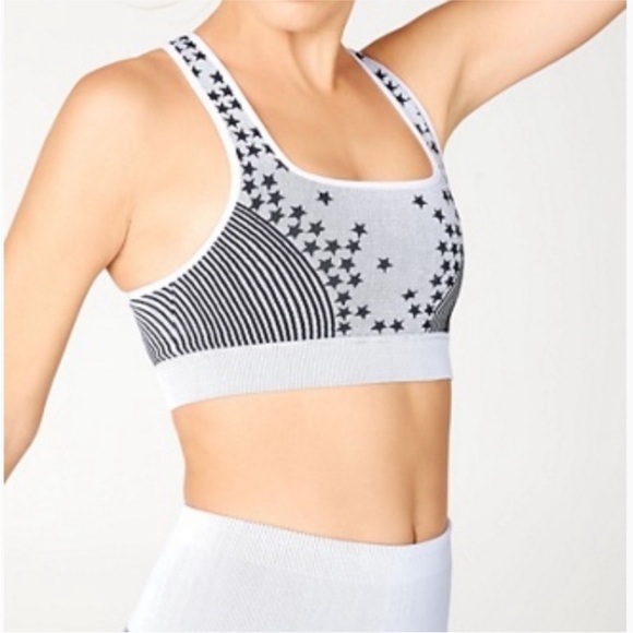 NWT Fabletics Star Seamless Black and Gray Sports Bra (XS) - Picture 1 of 6
